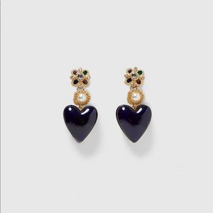 Zara pearl gem drop heart earrings